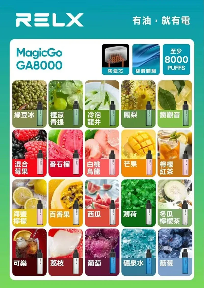 RELX-GA8000-PUFFS-全系列熱銷口味表-台灣現貨快速供應